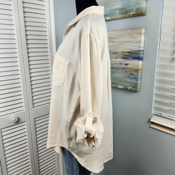 Velvet Heart Genovia Blouse – Tencel V-Neck Roll Tab Sleeve Oversized Large - Picture 3 of 7